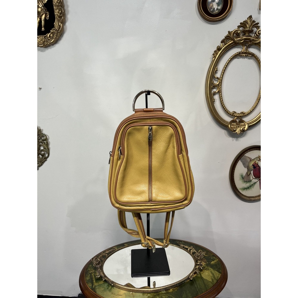 Vintage Valentina Yellow Grained Leather Convertible Mini Backpack Shoulder Bag